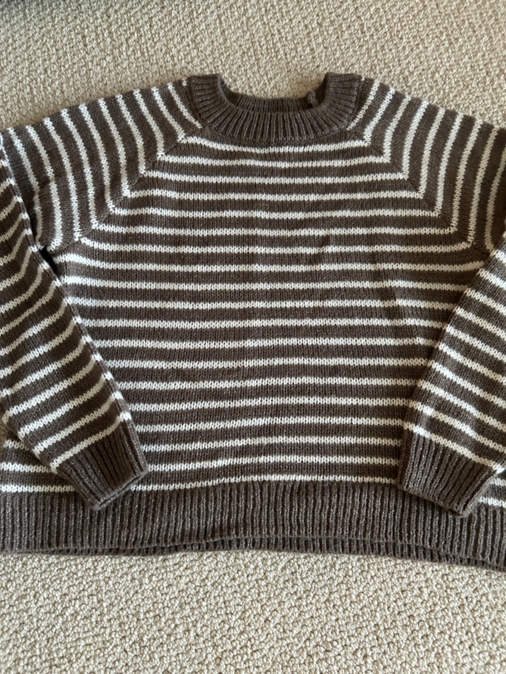 SO Brown and Cream Striped Crew Neck Sweater